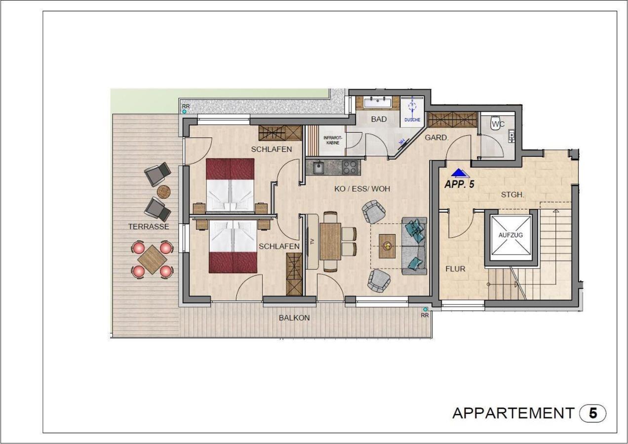 Apartment mit 2 Schlafzimmern und Dusche
