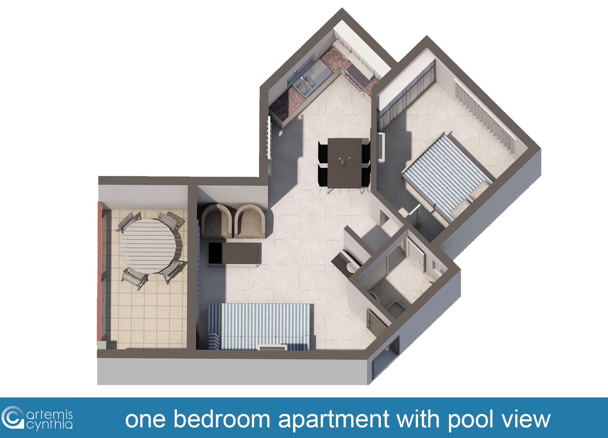 Appartement met 1 Slaapkamer en Uitzicht op het Zwembad
