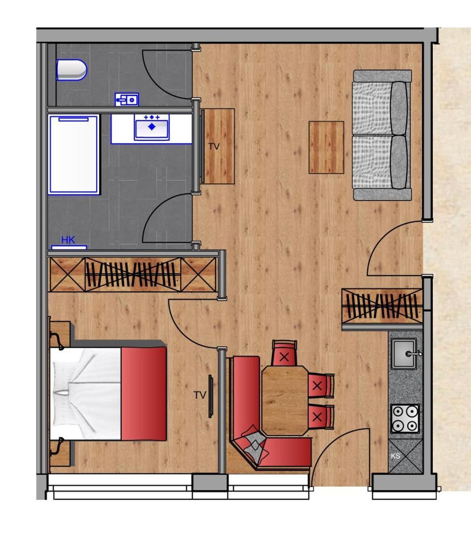Apartment mit 1 Schlafzimmer und Gartenblick